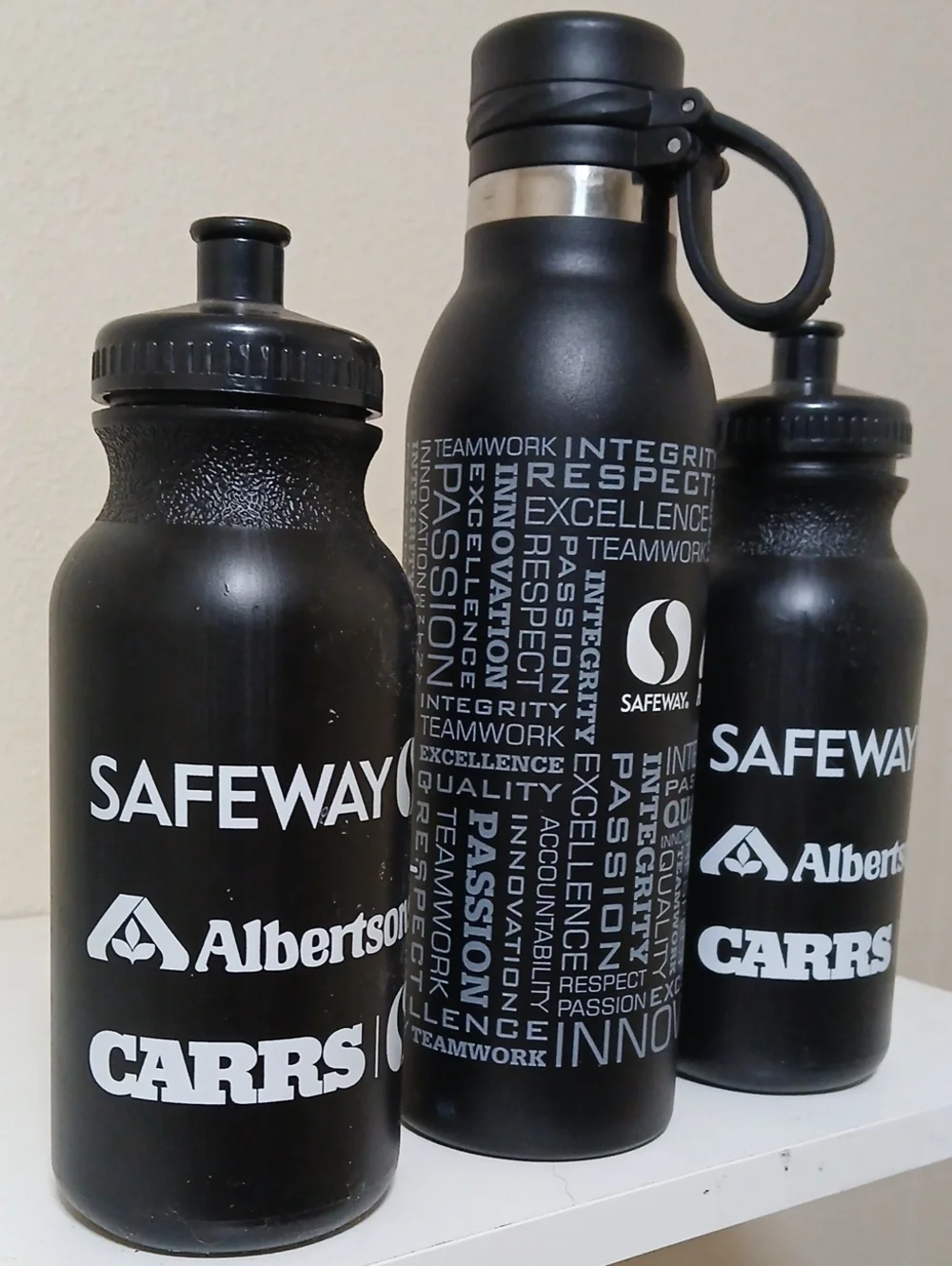 Safeway & Albertsons Black Logo Water Bottle Trio